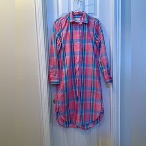 J. Crew Pink and Blue Plaid Long Sleeve Shirt Dress